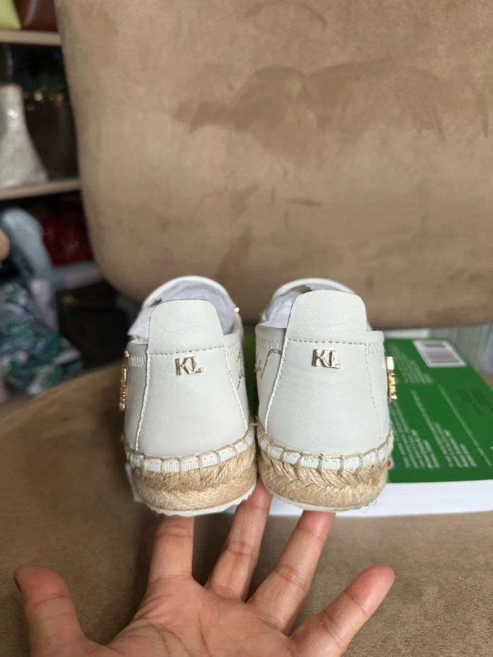 Karl Lagerfeld White Espadrille Slip-On Flats w/ Enamel Charms US6.5 New w/o Box